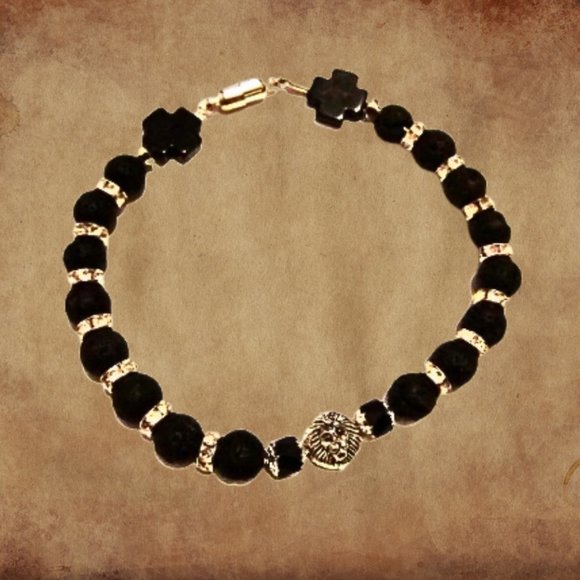 XXL Mens Lion Head Beaded Bracelet - Picture 1 of 5